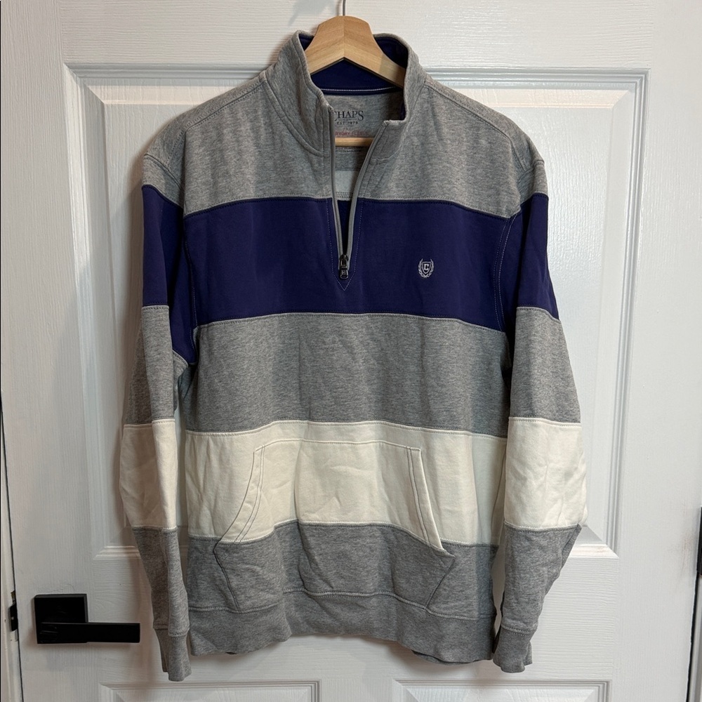 Chaps Men's Zip-Up Sweater in Gray, Navy, and White - Picture 1 of 3